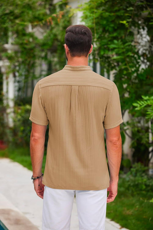 Polo Casual de Verano para Hombre - Cuello Mao, Manga Corta, Diseño a Rayas - Image 17