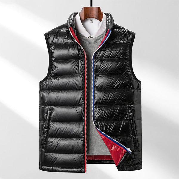 Chaleco Acolchado de Plumas de Ganso para Hombre - Cuello Alto Térmico