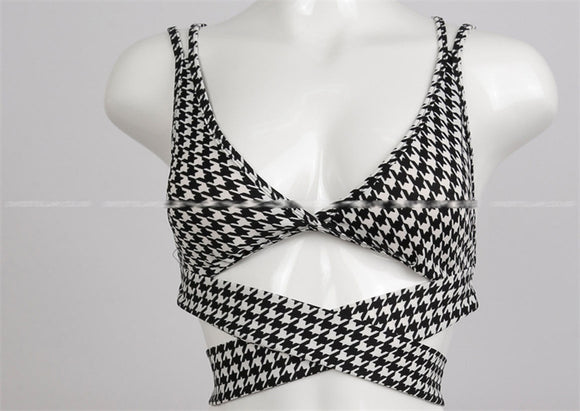 Bikini Estampado Cuadros con Lazo Cruzado