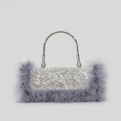 Bolso de Hombro Crossbody con Incrustaciones de Diamantes y Pelo de Avestruz - Image 11