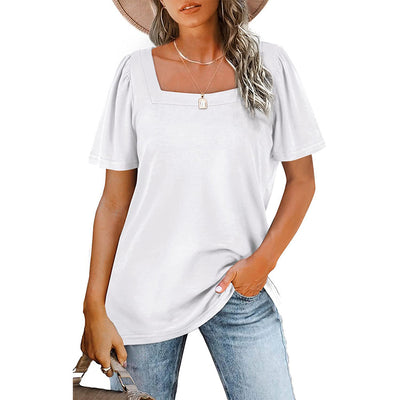Camiseta de Cuello Cuadrado con Rayas Fruncidas para Mujer - Image 7