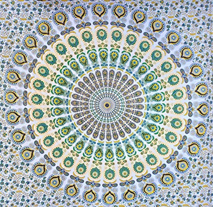 Blue, orange, and red mandala tapestry with intricate floral patterns, ideal for wall decor or dorm rooms. - Image 14