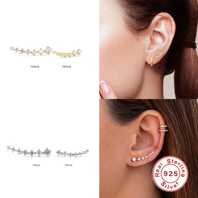 Aretes de Plata Esterlina S925 con 7 Diamantes Brillantes en Fila Simple - Image 4
