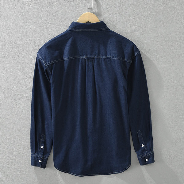 Blusa Denim Artística de Manga Larga Suelta y Casual
