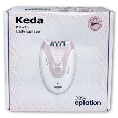 Pink and white Keda KD-216 multifunctional epilator with 36-tooth blade, LED light, and USB charging. - Image 3