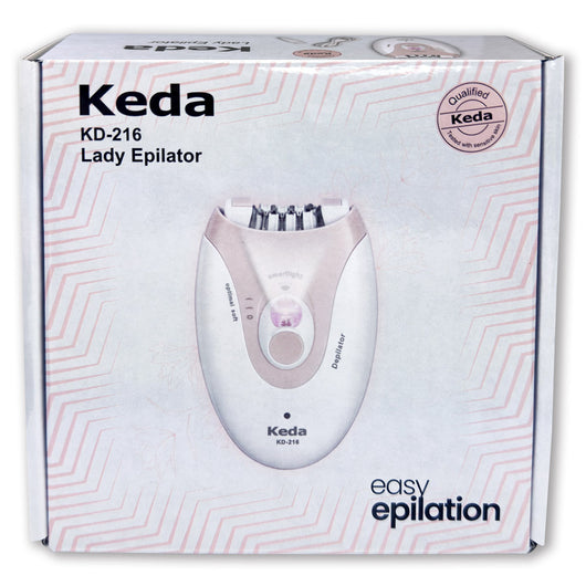 Pink and white Keda KD-216 multifunctional epilator with 36-tooth blade, LED light, and USB charging. - Image 3