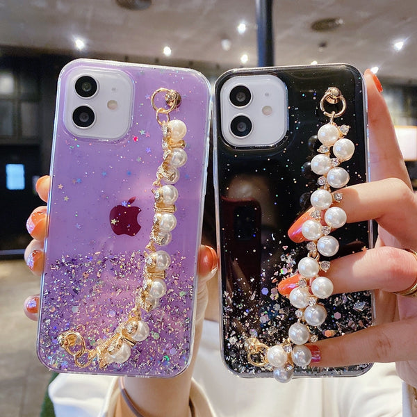 Funda Protectora para Celular con Brillo y Cuentas de Resina Epoxi