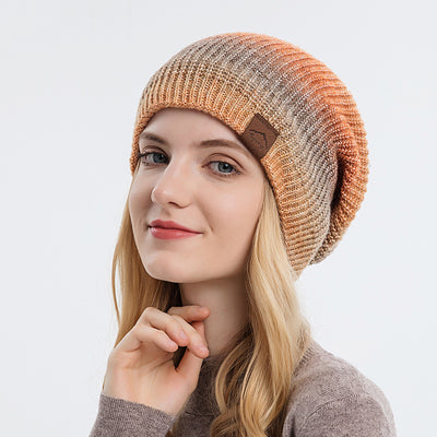 Gorro de Lana Tejido Degradado Tie-Dye Arcoíris para Mujer