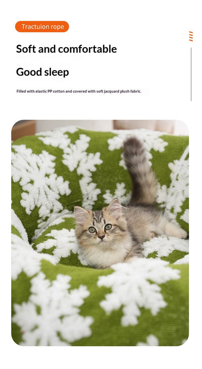 Cama Túnel Navideño para Mascotas con Diseño de Copos de Nieve Verde - Image 7