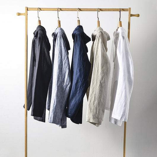 Camisa Suelta de Lino para Hombre con Capucha y Color Sólido - Image 2