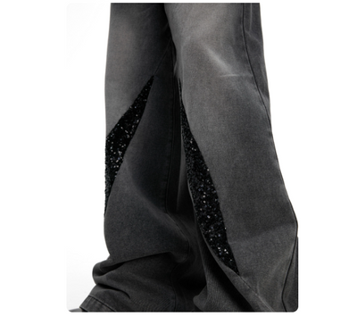 Pantalones Vaqueros Rectos Casual con Detalles Desgastados y Lentejuelas para Hombre - Image 3