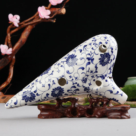 Ocarina Profesional Alto F de 12 Agujeros - Porcelana Azul y Blanca - Image 2