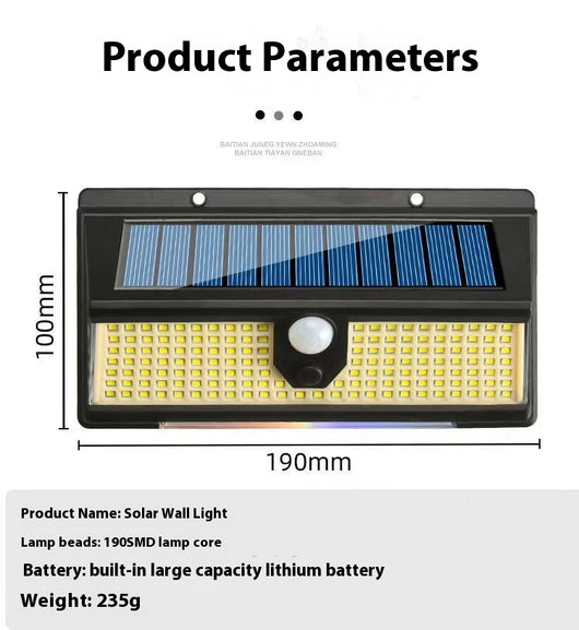 Lámpara Solar de Pared con Sensor de Movimiento y Luz Roja Azul de Advertencia - Image 3