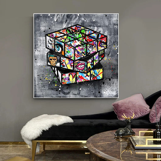 Cuadro de Lona Cubo Rubik Banksy - Arte Urbano Moderno