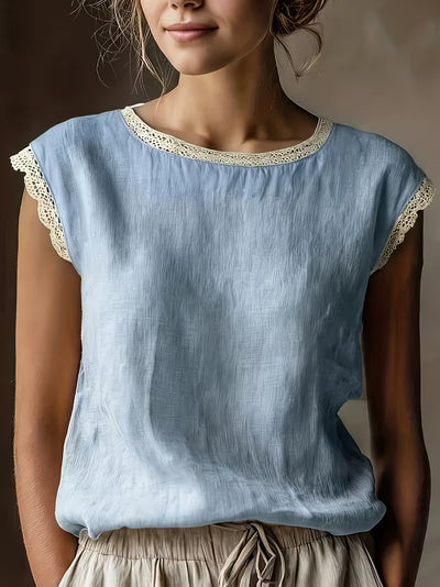 Blusa Suelta de Lino y Algodón sin Mangas con Encaje - Image 8