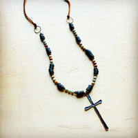 **Aqua Terra Wood Necklace with Copper Cross 237d