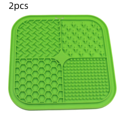 Gray silicone pet licking pad with four textured sections, designed for slow feeding and anti-choking. - Image 12