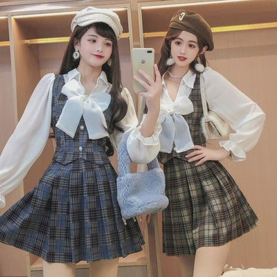 Conjunto de Dos Piezas: Blusa a Cuadros con Falda Plisada - Image 10