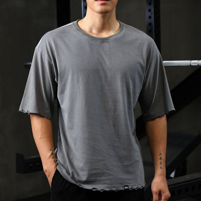 Playera Suelta de Algodón Rasgada para Hombre
