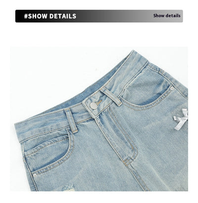 Jeans Rectos Retro con Lazada y Rotos para Mujer - Image 9