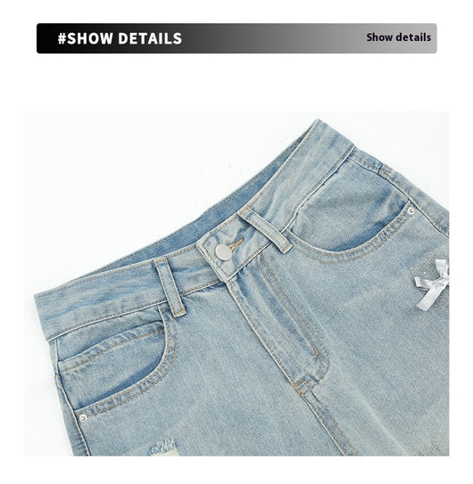 Jeans Rectos Retro con Lazada y Rotos para Mujer - Image 9
