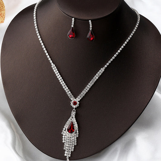 Conjunto de Collar y Aretes de Diamantes Completos Temperament