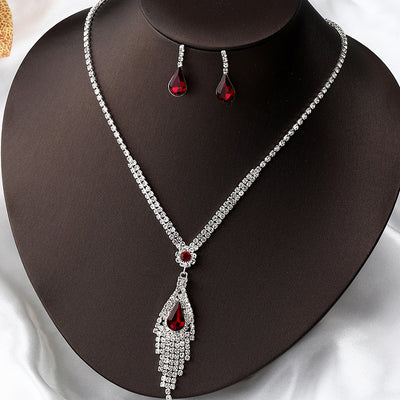 Conjunto de Collar y Aretes de Diamantes Completos Temperament
