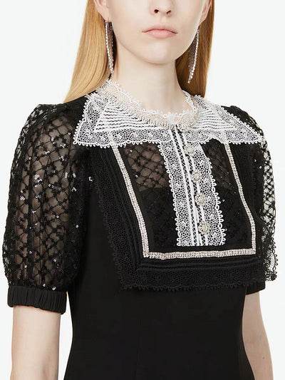 Vestido Slim con Encaje de Malla y Manga Abullonada Brillante - Image 12
