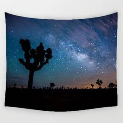 Rectangular tapestry featuring a night sky with the Milky Way over a desert landscape with silhouetted Joshua trees. - Image 2