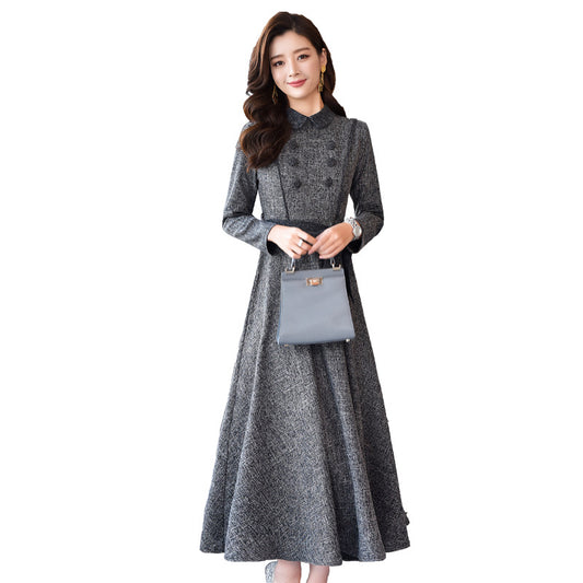 Vestido Elegante con Solapa Fina y Falda Amplia Oscilante - Image 2