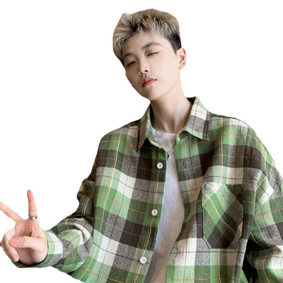 Camisa a Cuadros Manga Larga para Hombre - Primavera y Otoño - Image 5