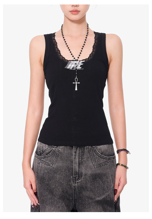 Camisola Negra de Encaje con Cuello U - Top Slim Ajustado para Mujer - Image 10