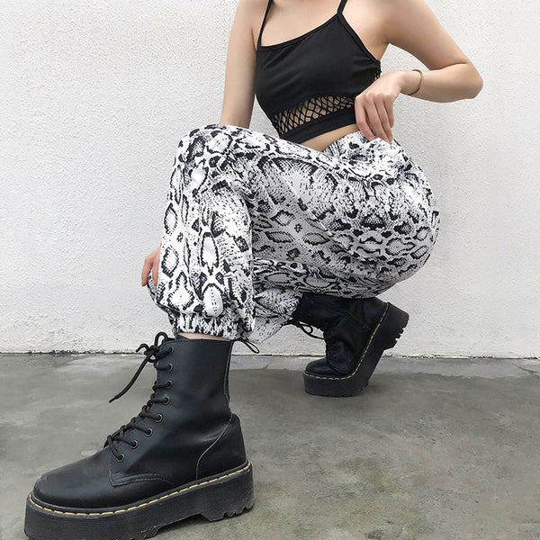 Pantalones Sueltos Estampado Serpiente con Efecto Adelgazante