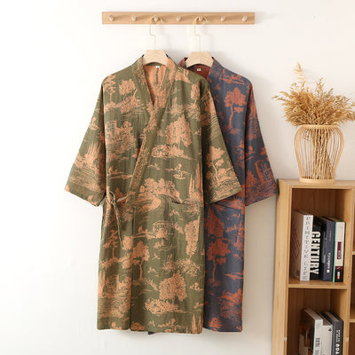 Bata Kimono Larga de Gasa de Algodón para Hombre