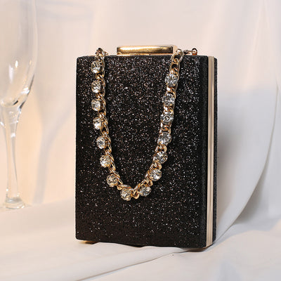 Bolso de Noche Cuadrado Pequeño con Cadena de Cristales Brillantes - Image 3