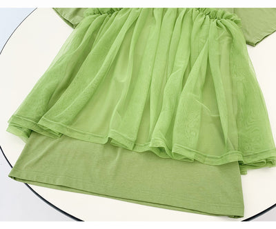 Vestido Mini Verde con Detalles de Tul y Diseño T-shirt - Image 13
