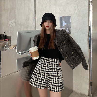 Shorts Cintura Alta Pata Ancha Cuadros Houndstooth - Image 7