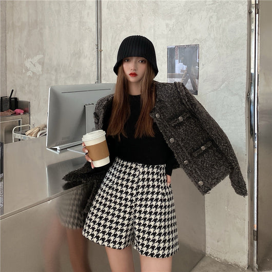 Shorts Cintura Alta Pata Ancha Cuadros Houndstooth - Image 7