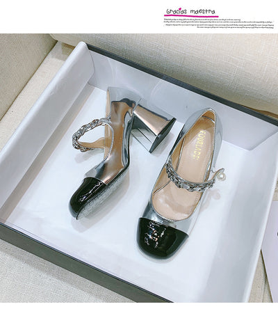 Zapatos de Tacón Alto Retro con Perlas - Punta Redonda en Charol - Image 22