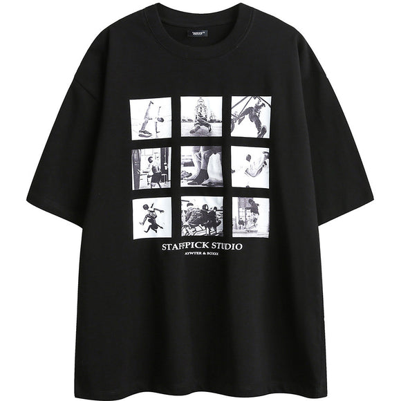 Camiseta Estampada Jiugongge de Manga Corta para Hombre