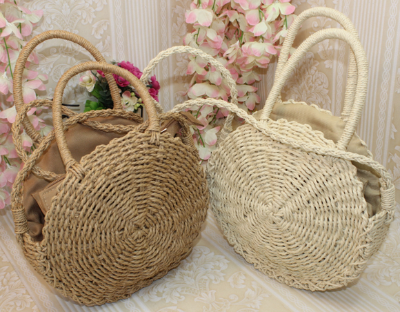 Bolso Tejido de Rafia Redondo - Bolsa de Playa Artesanal para Mujer