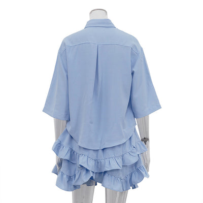 Conjunto Elegante: Blusa Manga Corta con Cuello Solapa y Falda Plisada - Image 24
