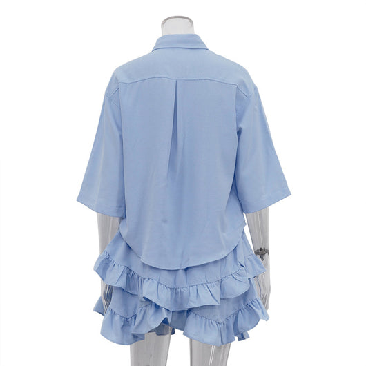 Conjunto Elegante: Blusa Manga Corta con Cuello Solapa y Falda Plisada - Image 24