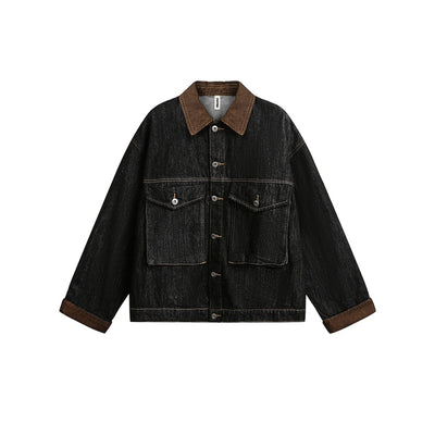 Chaqueta Denim Negra Retro Suelta para Hombre - Estilo Workwear Casual - Image 14