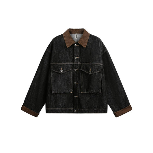 Chaqueta Denim Negra Retro Suelta para Hombre - Estilo Workwear Casual - Image 14