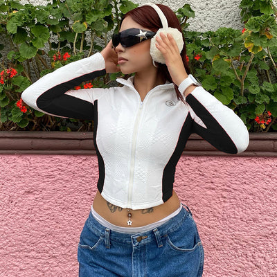 Playera Motociclista para Mujer con Contraste Blanco y Negro y Cierre - Image 10