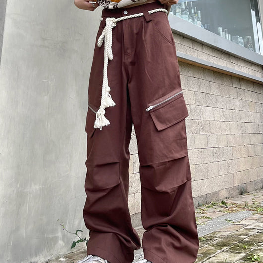Pantalones Casuales Retro Guochao con Bolsillos Amplios y Cierre - Image 8