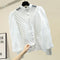 Blusa Semitransparente con Cuello de Pie y Encaje Delicado