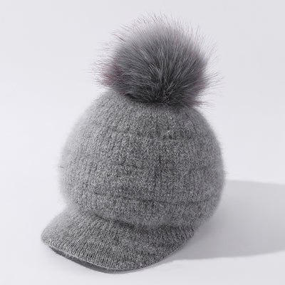 Gorro de Lana Cálido con Pompón de Pelaje de Conejo y Terciopelo - Image 23