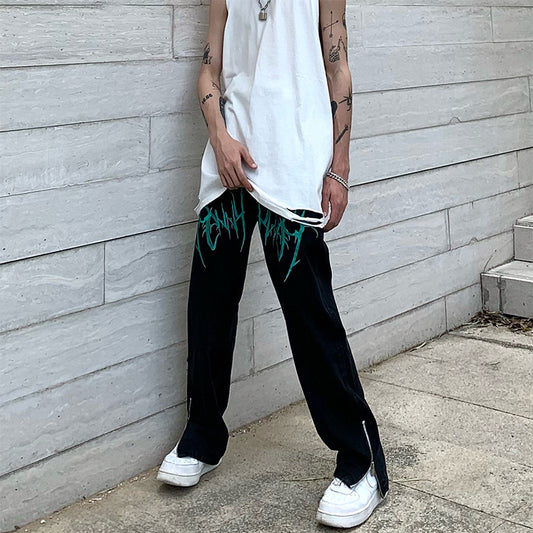 Jeans Sueltos Bordados con Cierre Estilo Hip-Hop Urbano